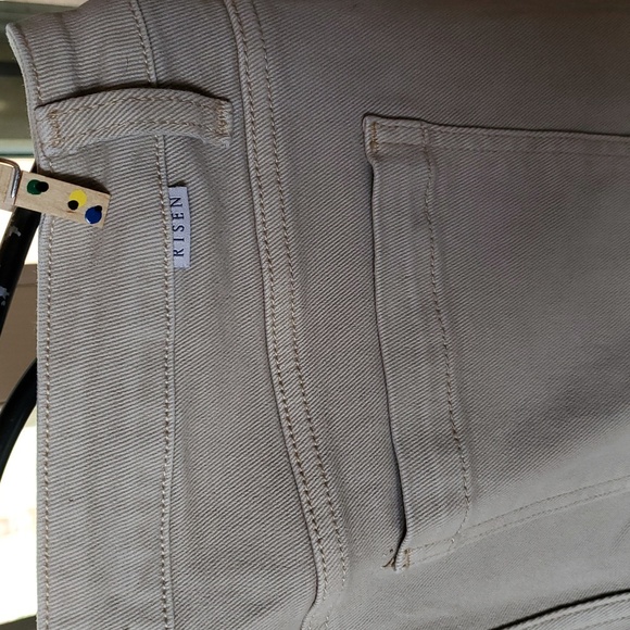 Risen Jeans Cargo Tan High Rise Wide Leg Sz 15 W32 Pants w Trendy Hem Hack - Picture 6 of 14